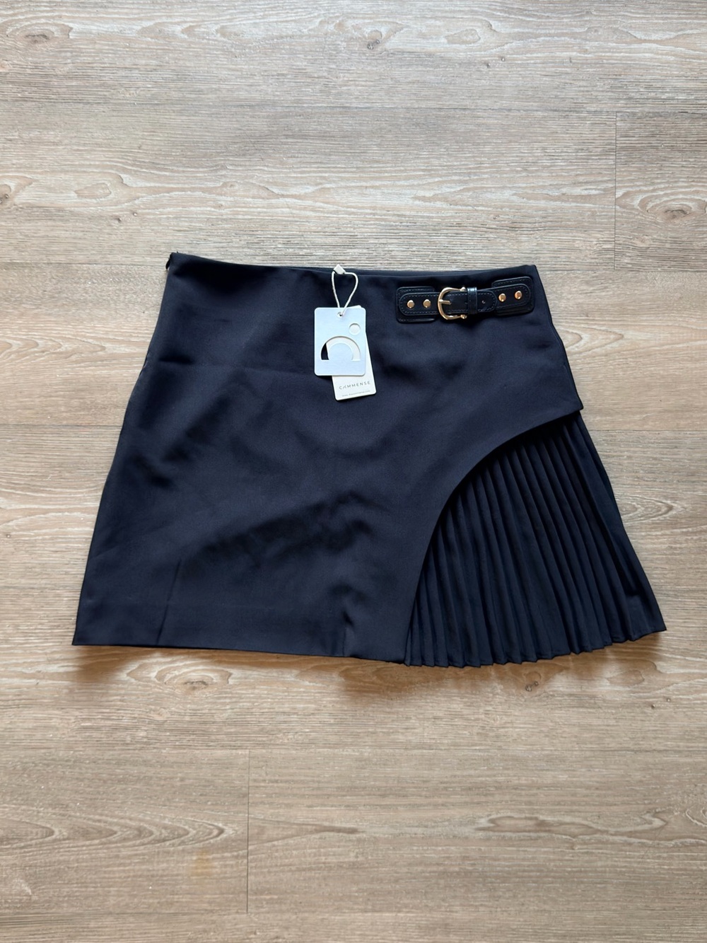 Commense Black Mini Skirt with Pleated Accent and Buckle